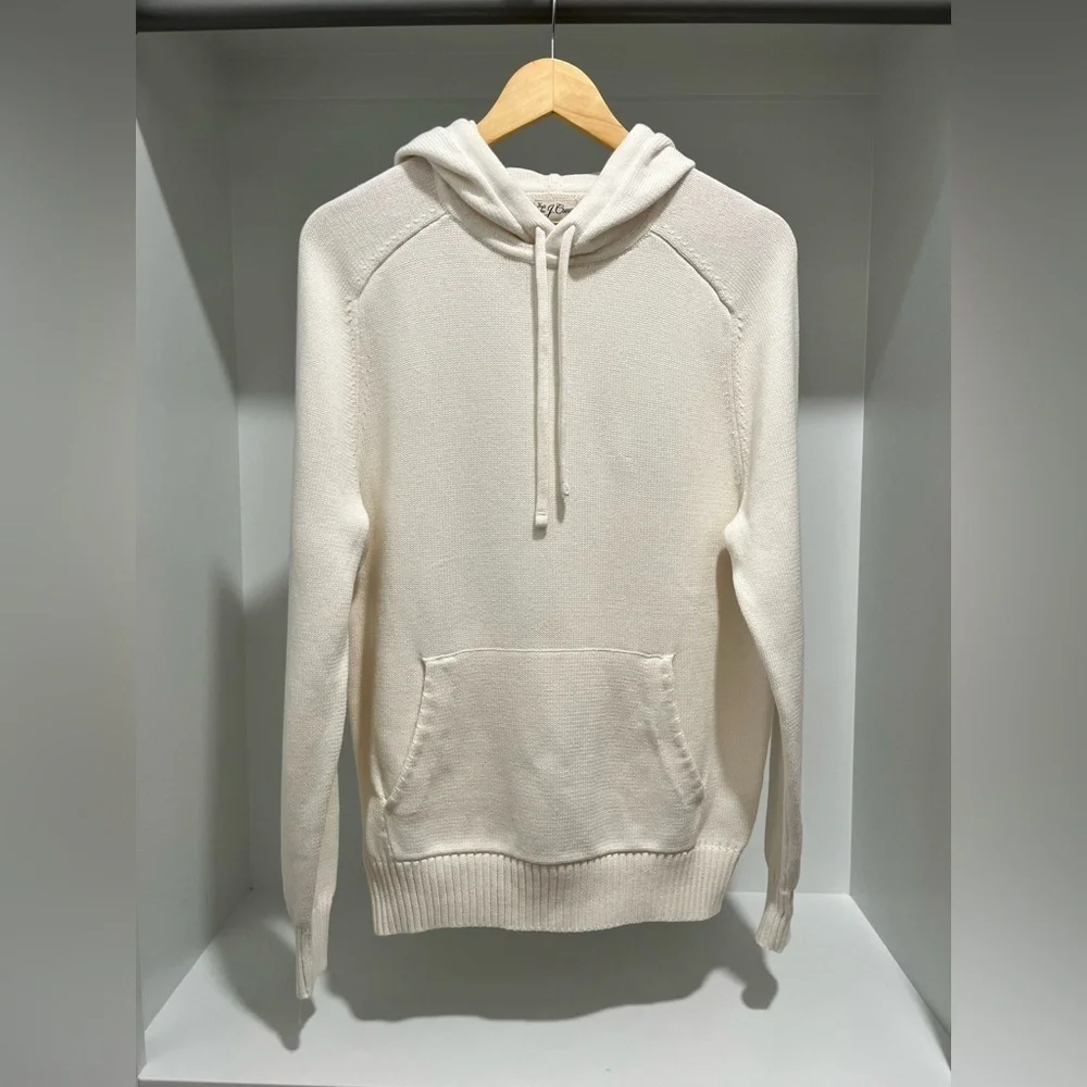 J.Crew Mens $128 Heritage cotton hooded sweater Ivory Size S CB547